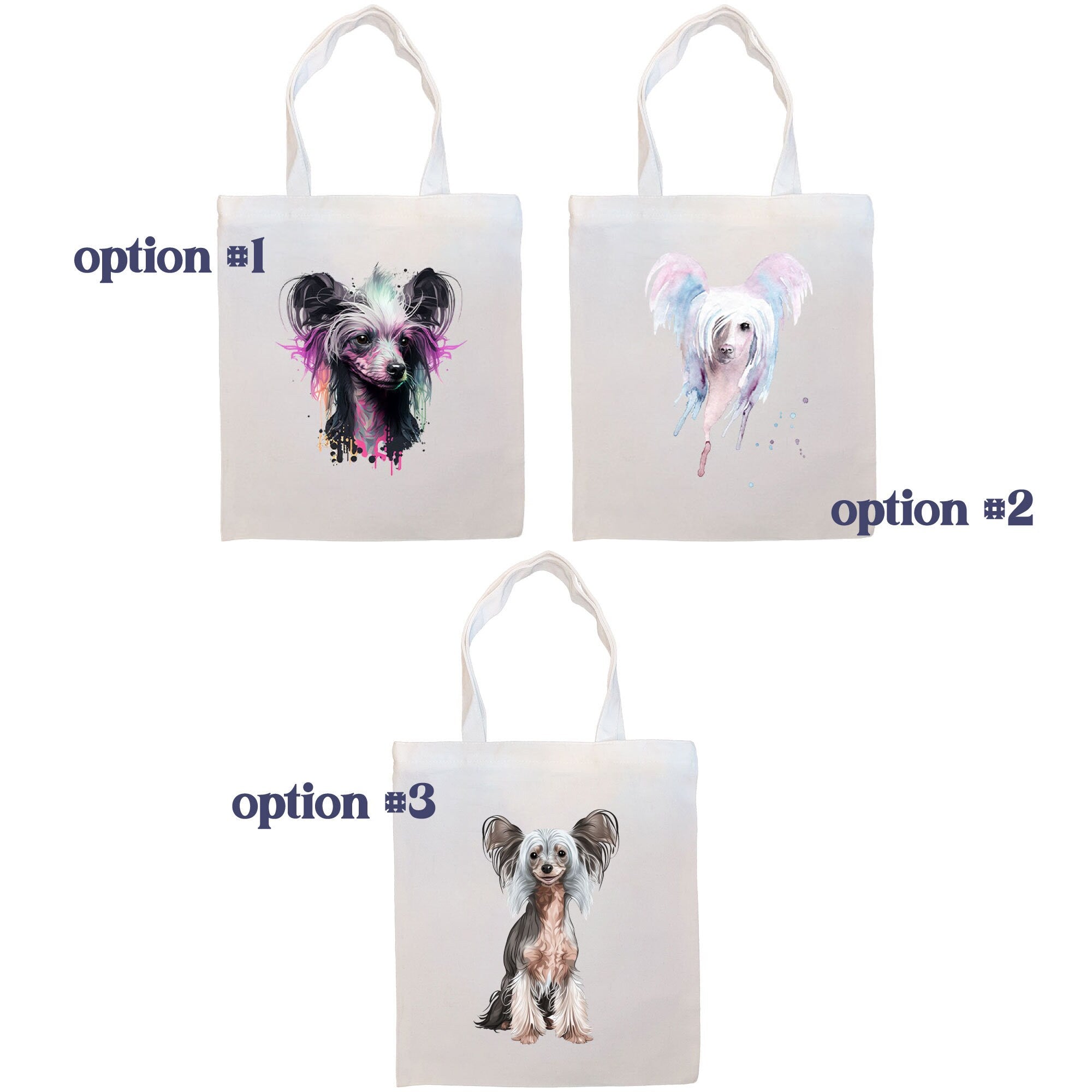 Canvas Tote Bag, Zippered With Handles & Inner Pocket, "Chinese Crested"-1