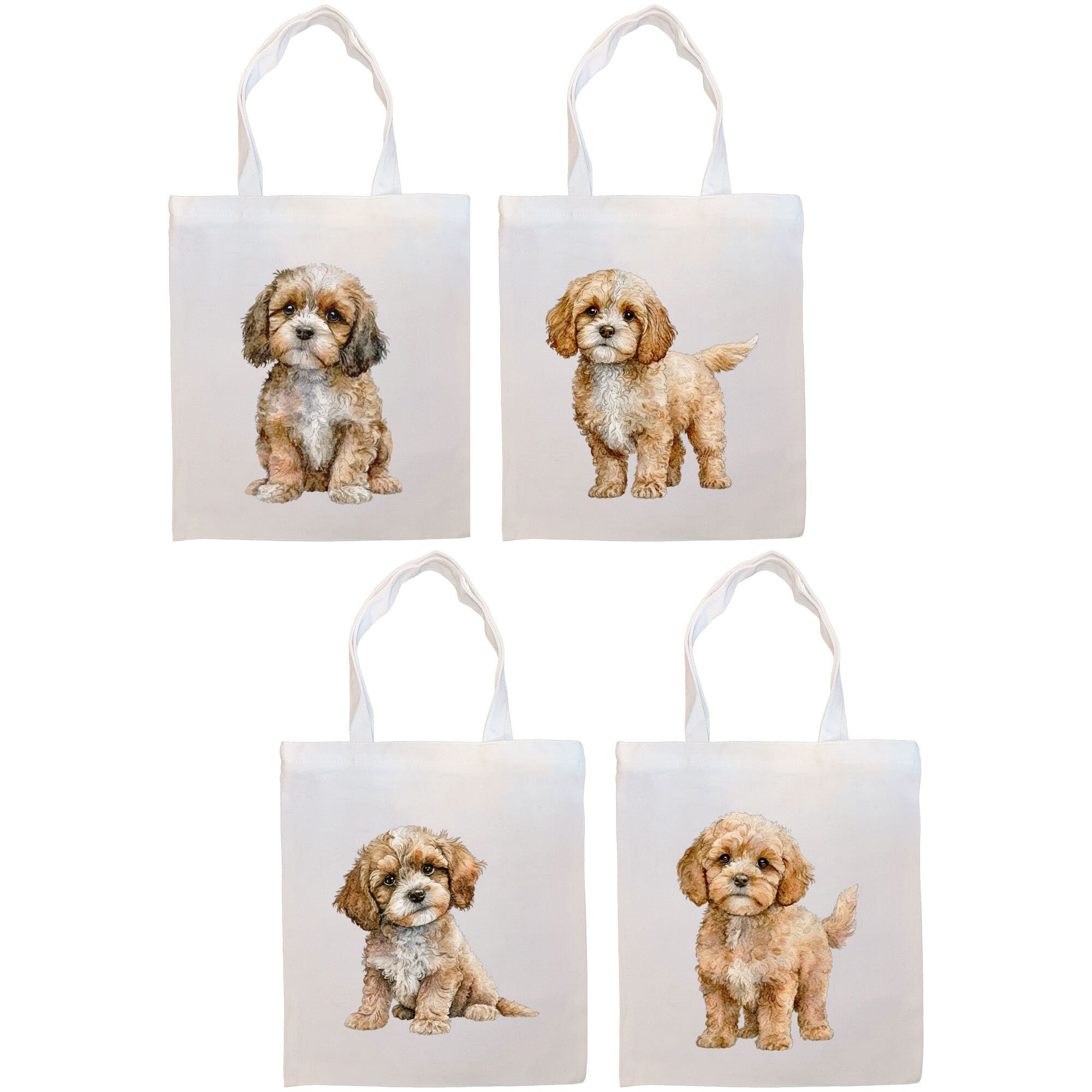 Canvas Tote Bag, Zippered With Handles & Inner Pocket, "Cavapoo"-0