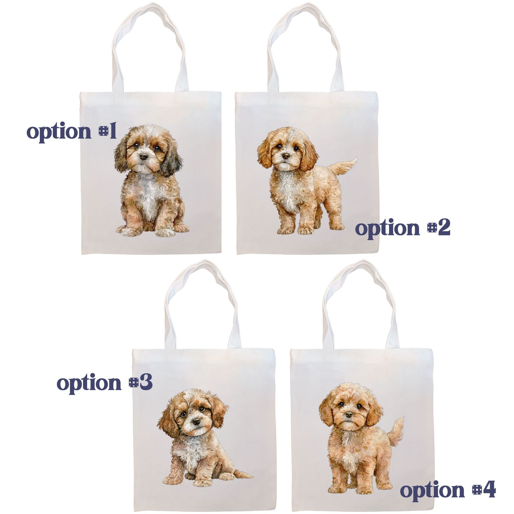 Canvas Tote Bag, Zippered With Handles & Inner Pocket, "Cavapoo"-1