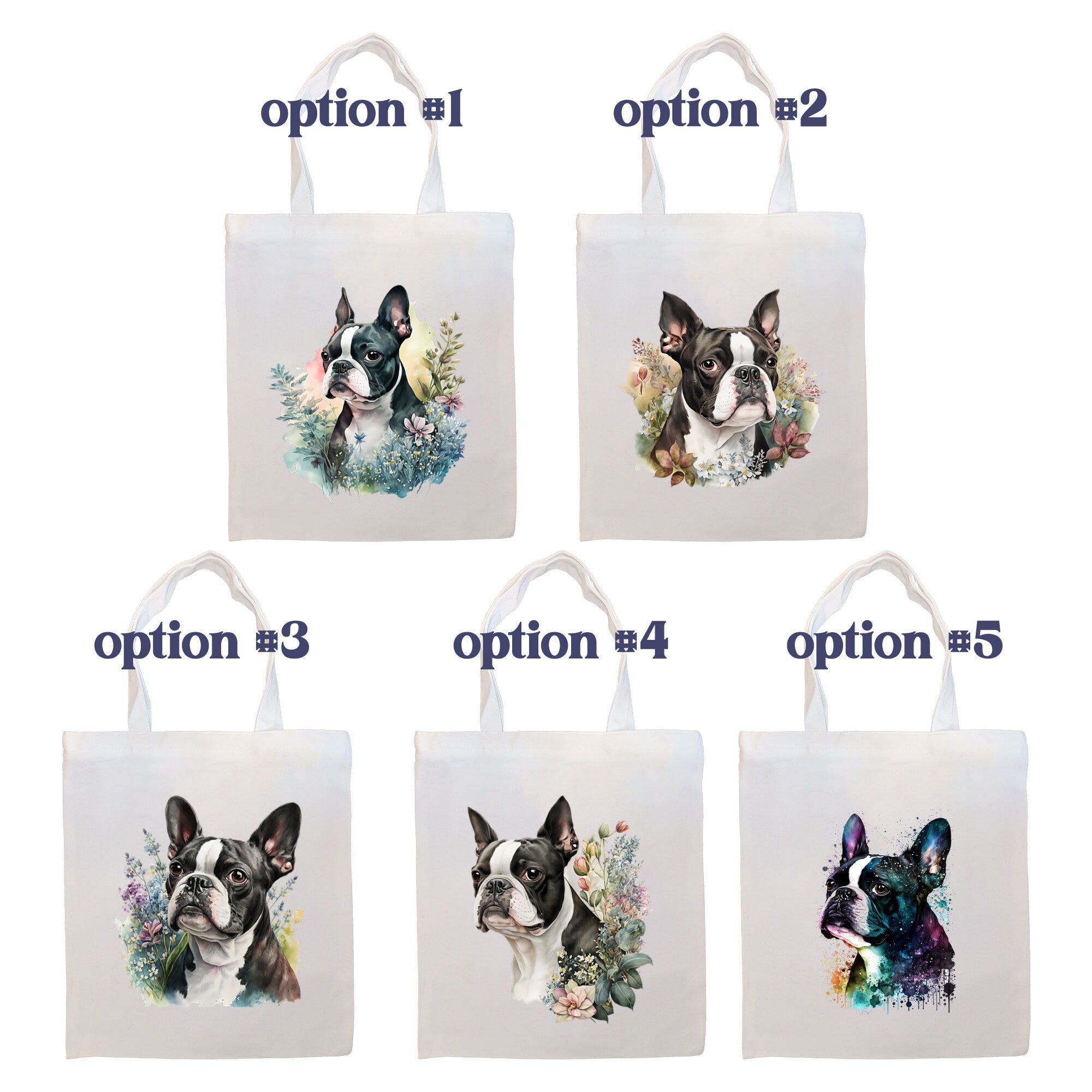 Canvas Tote Bag, Zippered With Handles & Inner Pocket, "Boston Terrier"-1