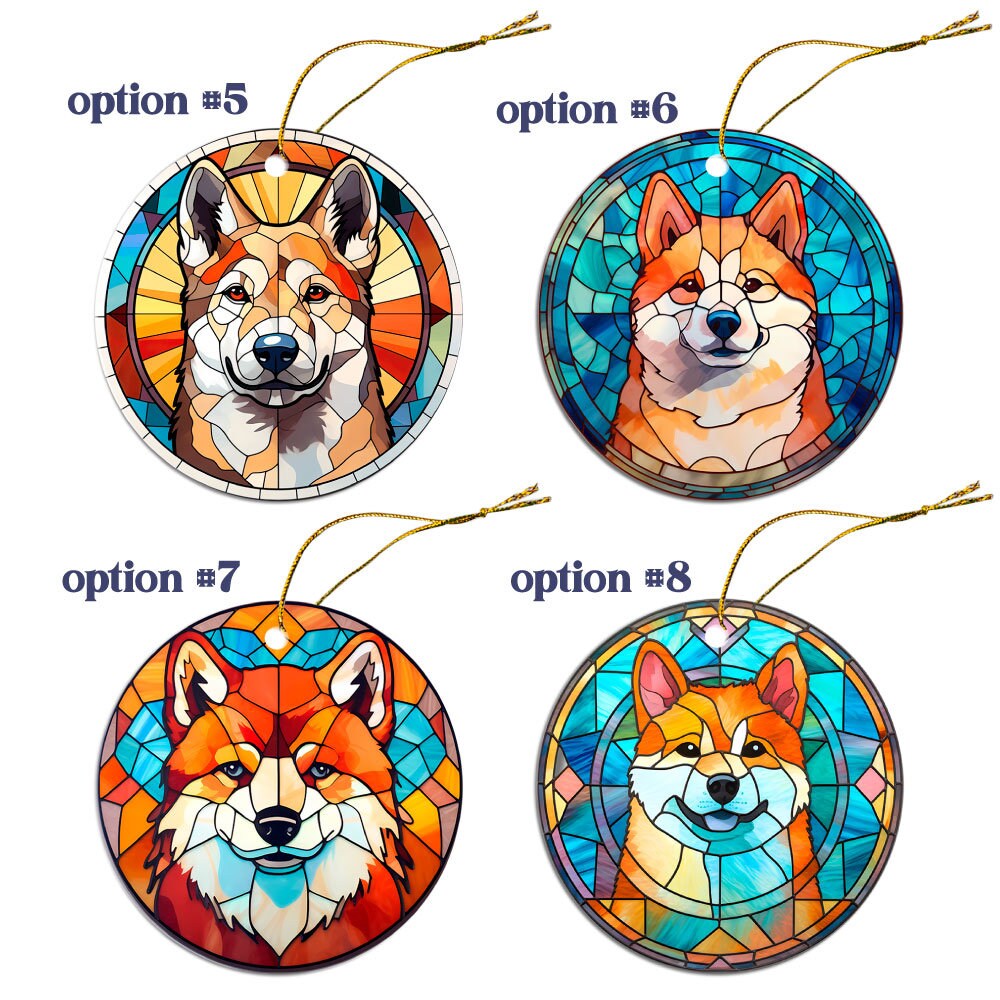 Dog Breed Christmas Ornament Stained Glass Style, "Akita"-1