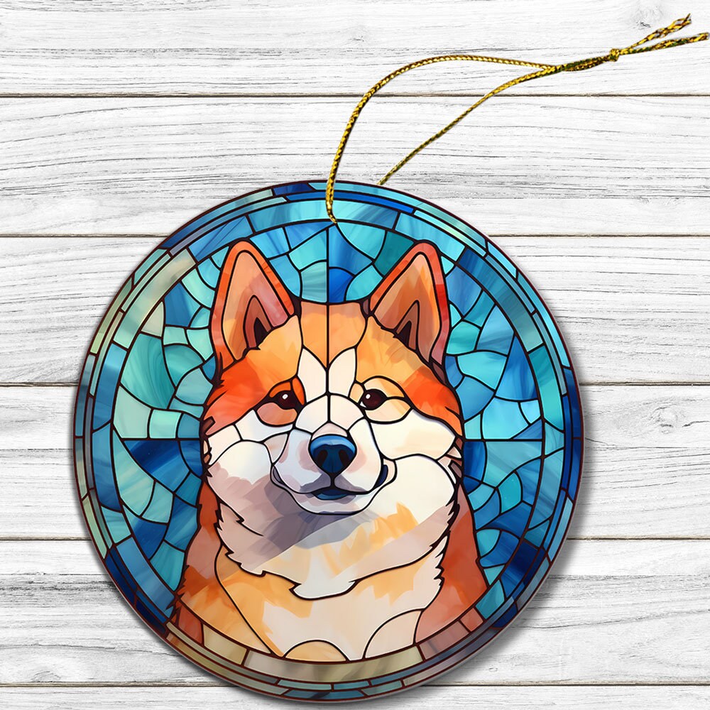 Dog Breed Christmas Ornament Stained Glass Style, "Akita"-3