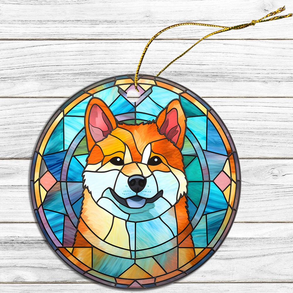 Dog Breed Christmas Ornament Stained Glass Style, "Akita"-5