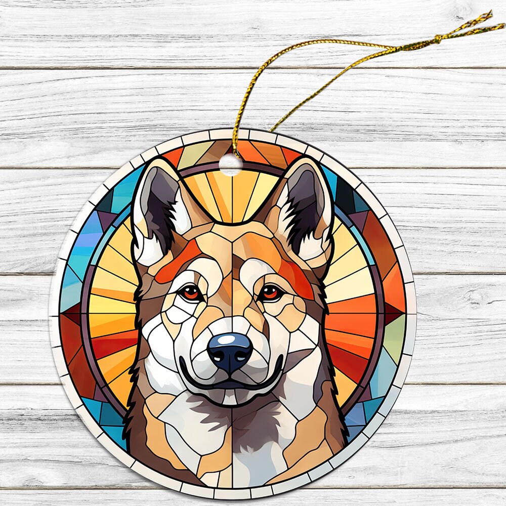 Dog Breed Christmas Ornament Stained Glass Style, "Akita"-2