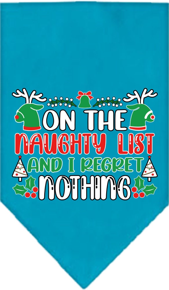 Christmas Pet and Dog Bandana Screen Printed, "On The Naughty List And I Regret Nothing"-3