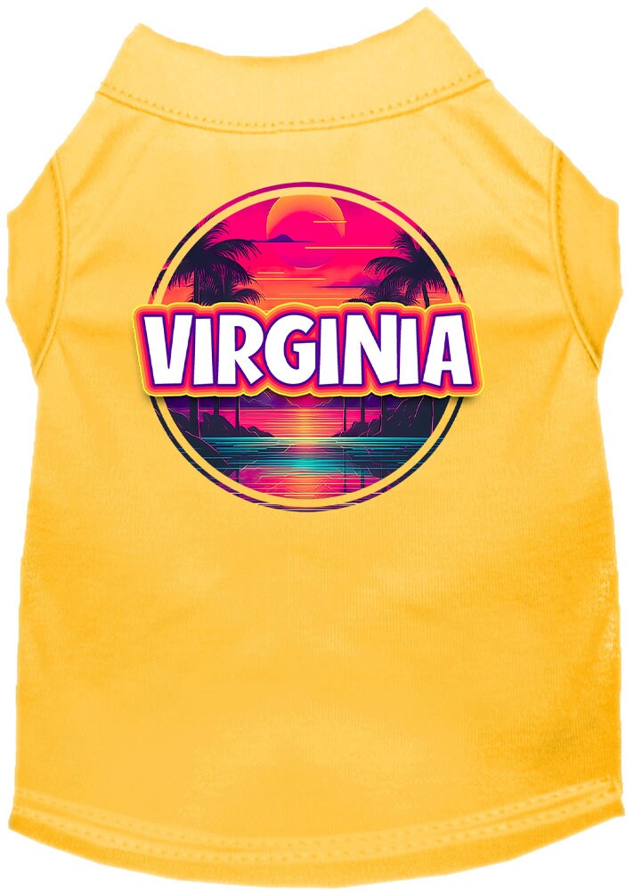 Pet Dog & Cat Screen Printed Shirt for Small to Medium Pets (Sizes XS-XL), "Virginia Neon Beach Sunset"-3