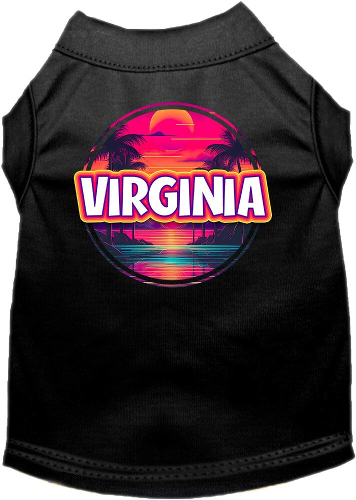 Pet Dog & Cat Screen Printed Shirt for Small to Medium Pets (Sizes XS-XL), "Virginia Neon Beach Sunset"-4