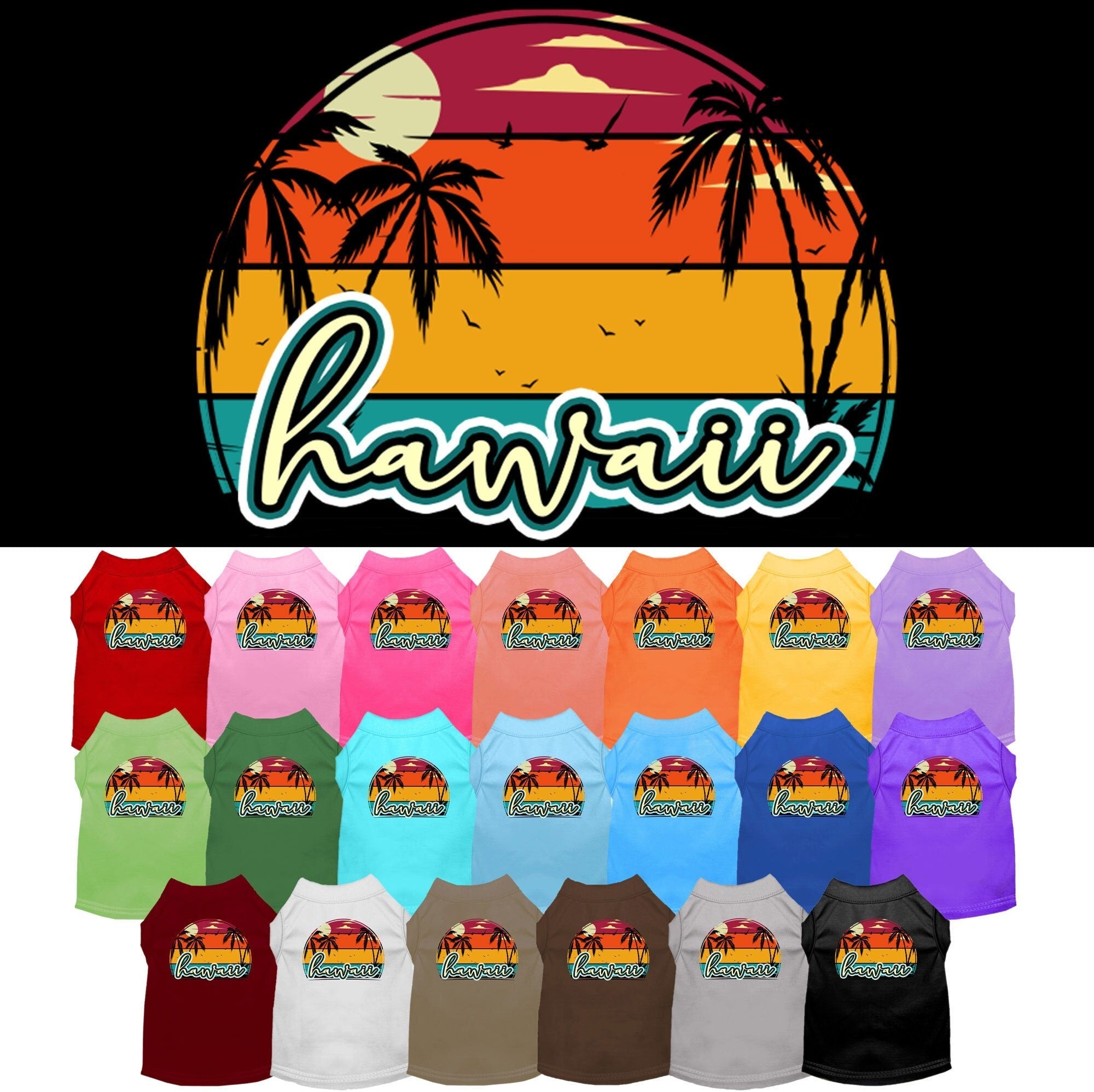 Pet Dog & Cat Screen Printed Shirt for Medium to Large Pets (Sizes 2XL-6XL), "Hawaii Retro Beach Sunset"-0