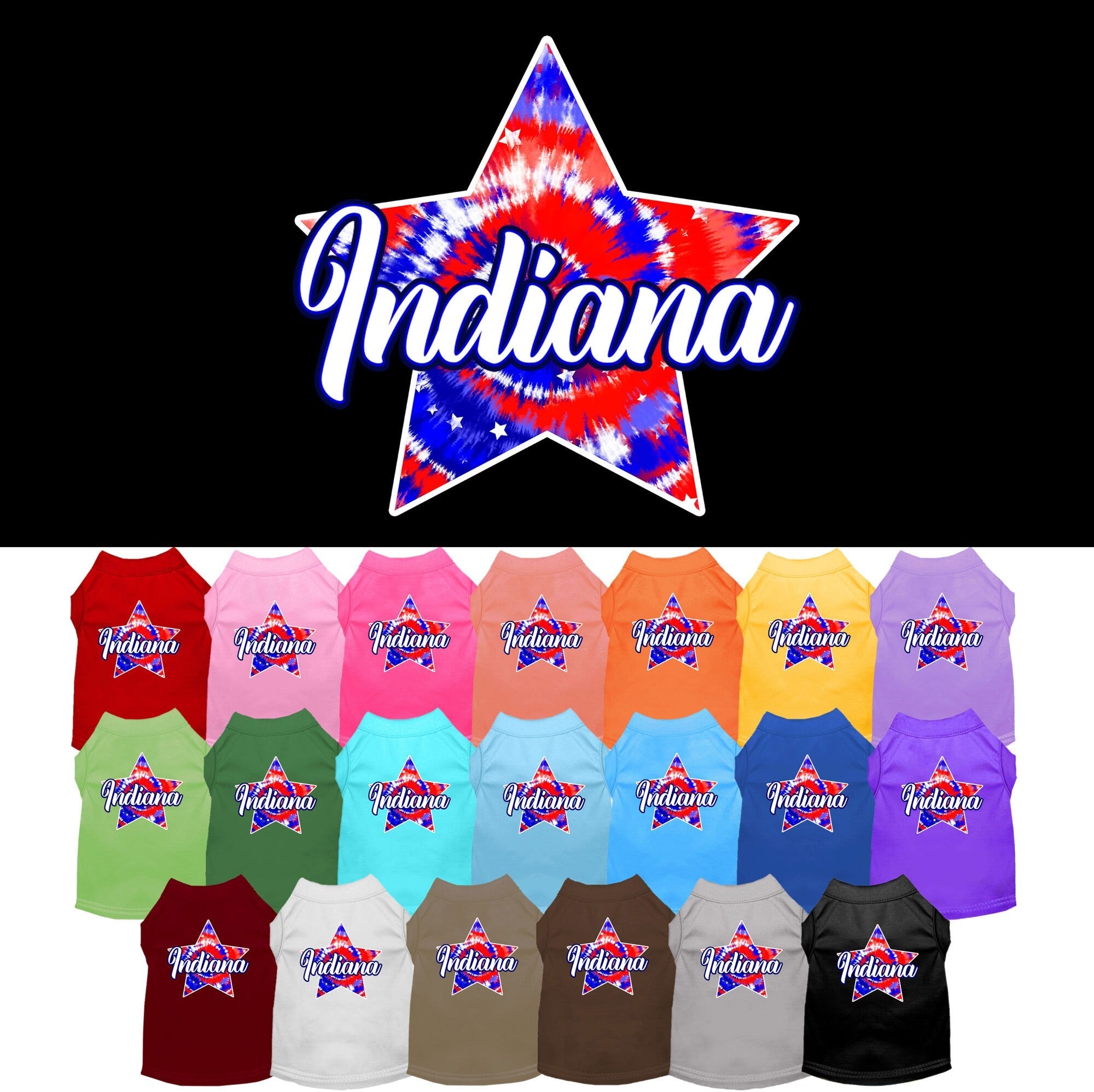 Pet Dog & Cat Screen Printed Shirt for Small to Medium Pets (Sizes XS-XL), "Indiana Patriotic Tie Dye"-0