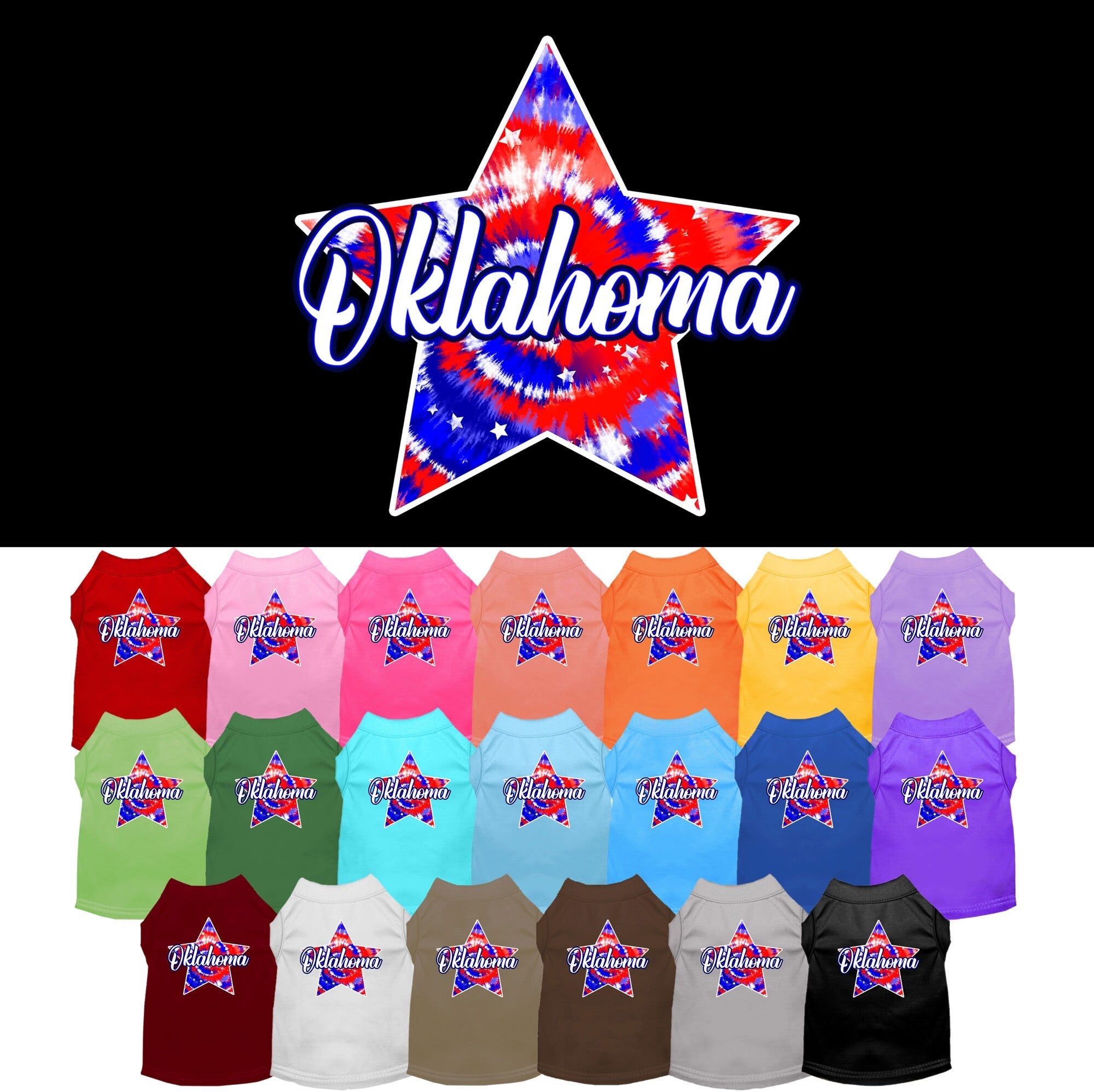 Pet Dog & Cat Screen Printed Shirt for Medium to Large Pets (Sizes 2XL-6XL), "Oklahoma Patriotic Tie Dye"-0