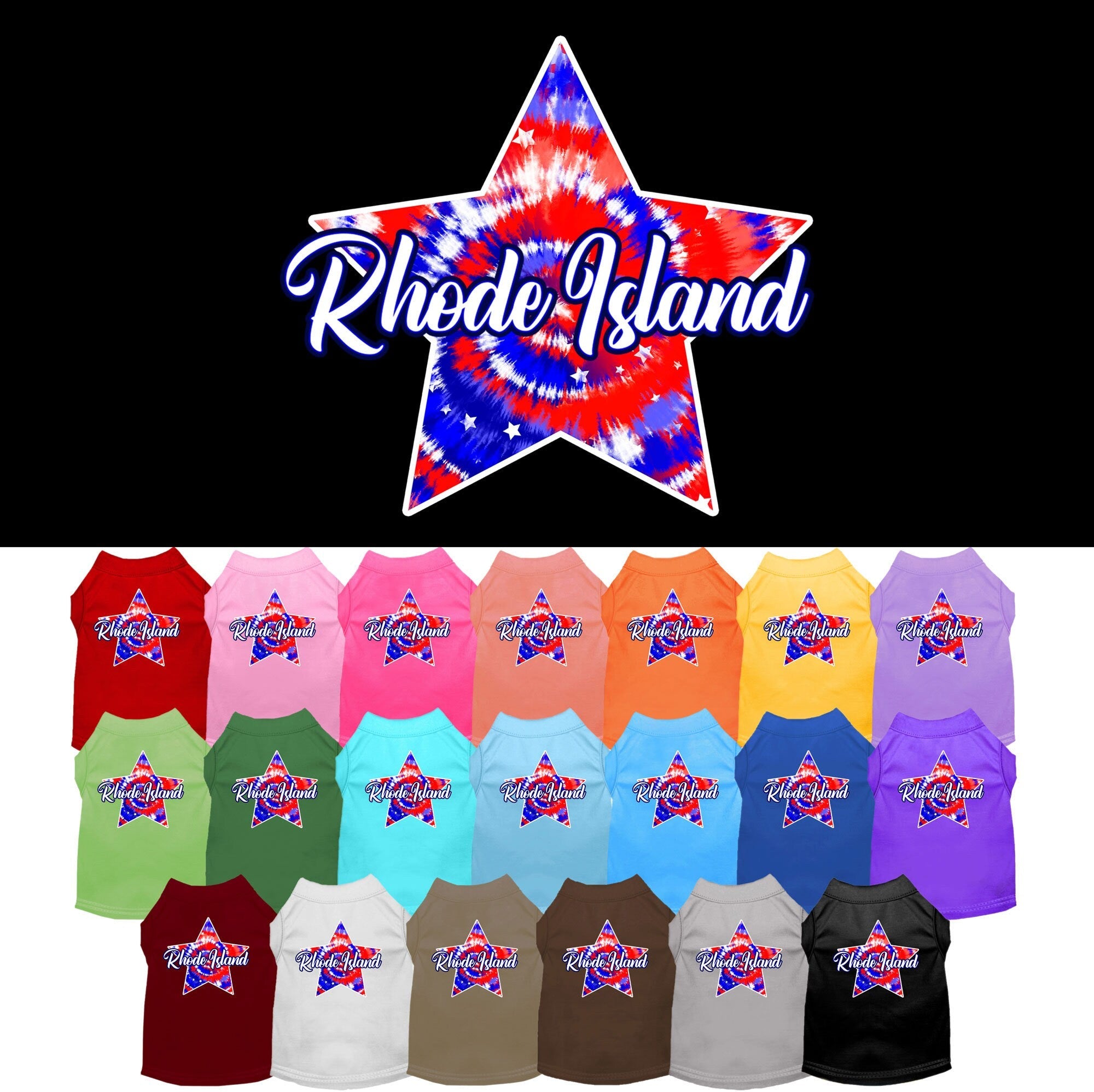 Pet Dog & Cat Screen Printed Shirt for Medium to Large Pets (Sizes 2XL-6XL), "Rhode Island Patriotic Tie Dye"-0