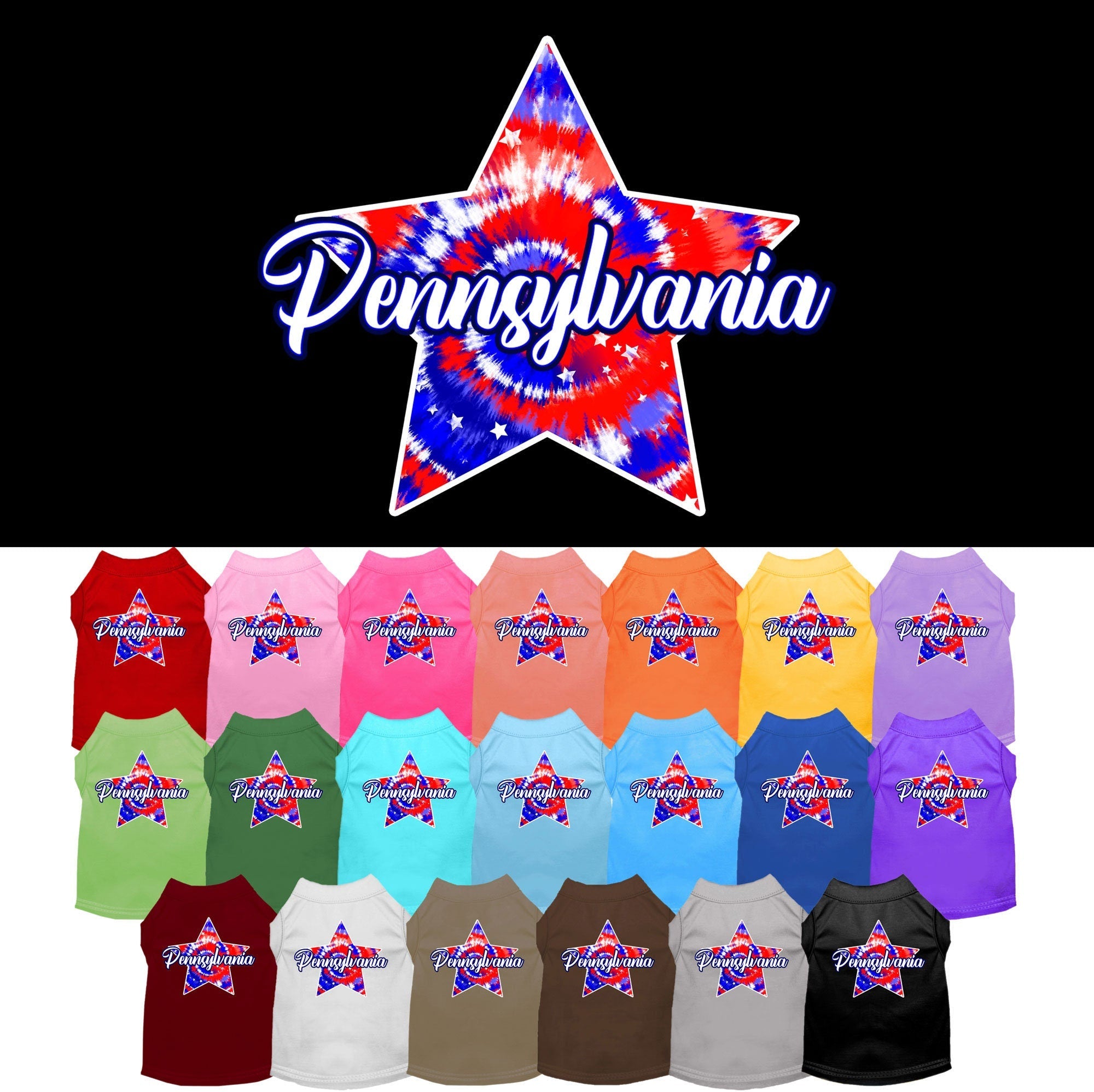 Pet Dog & Cat Screen Printed Shirt for Small to Medium Pets (Sizes XS-XL), "Pennsylvania Patriotic Tie Dye"-0