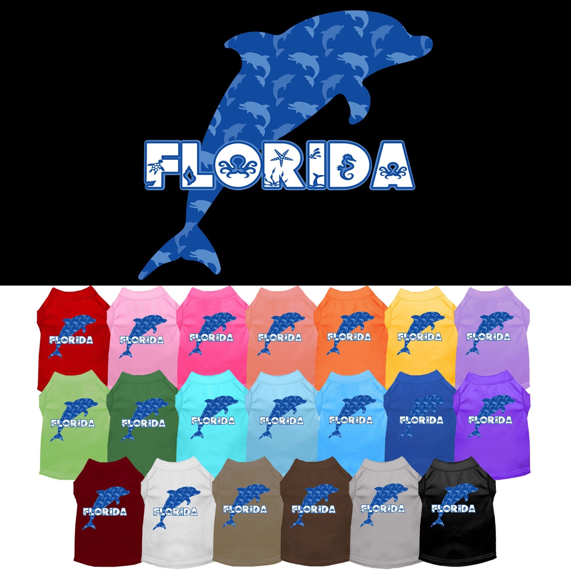 Pet Dog & Cat Screen Printed Shirt for Small to Medium Pets (Sizes XS-XL), "Florida Blue Dolphins"-0