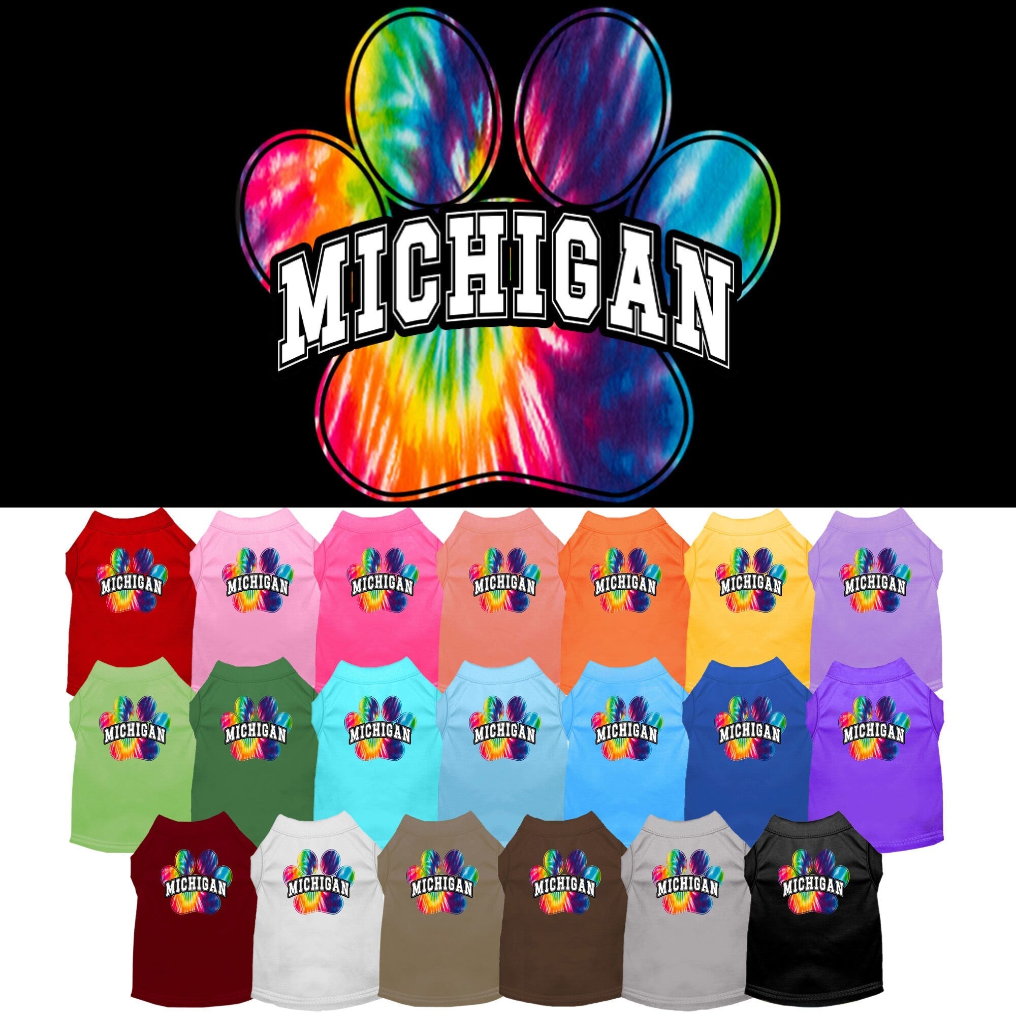 Pet Dog & Cat Screen Printed Shirt for Small to Medium Pets (Sizes XS-XL), "Michigan Bright Tie Dye"-0