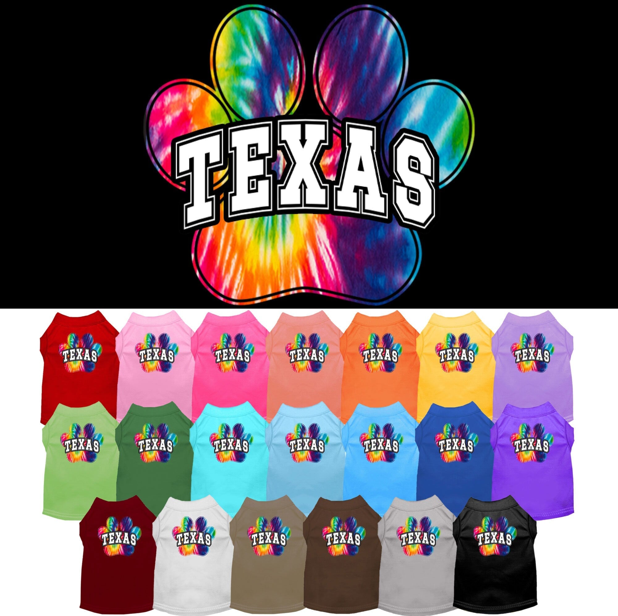 Pet Dog & Cat Screen Printed Shirt for Small to Medium Pets (Sizes XS-XL), "Texas Bright Tie Dye"-0