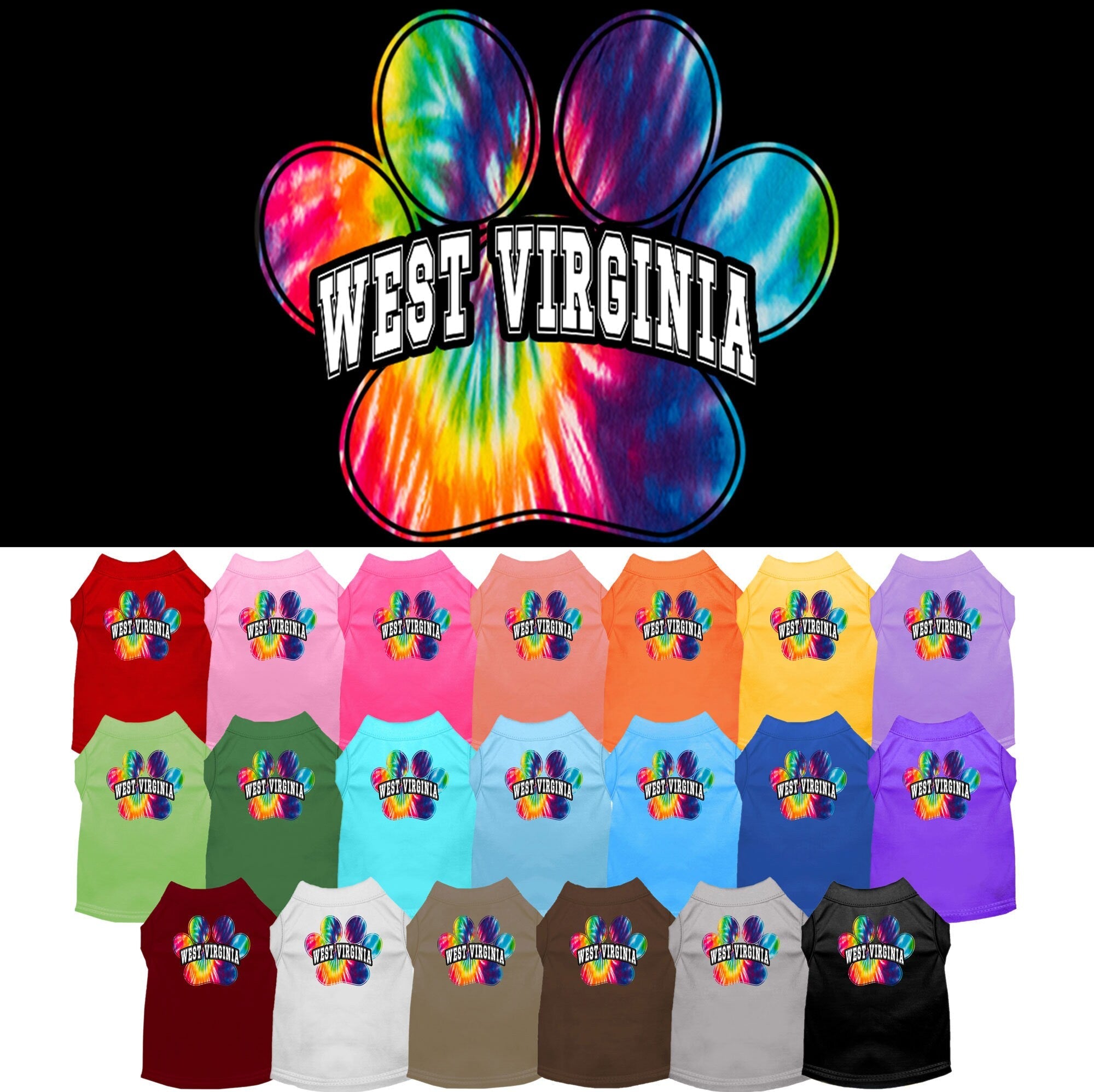 Pet Dog & Cat Screen Printed Shirt for Small to Medium Pets (Sizes XS-XL), "West Virginia Bright Tie Dye"-0