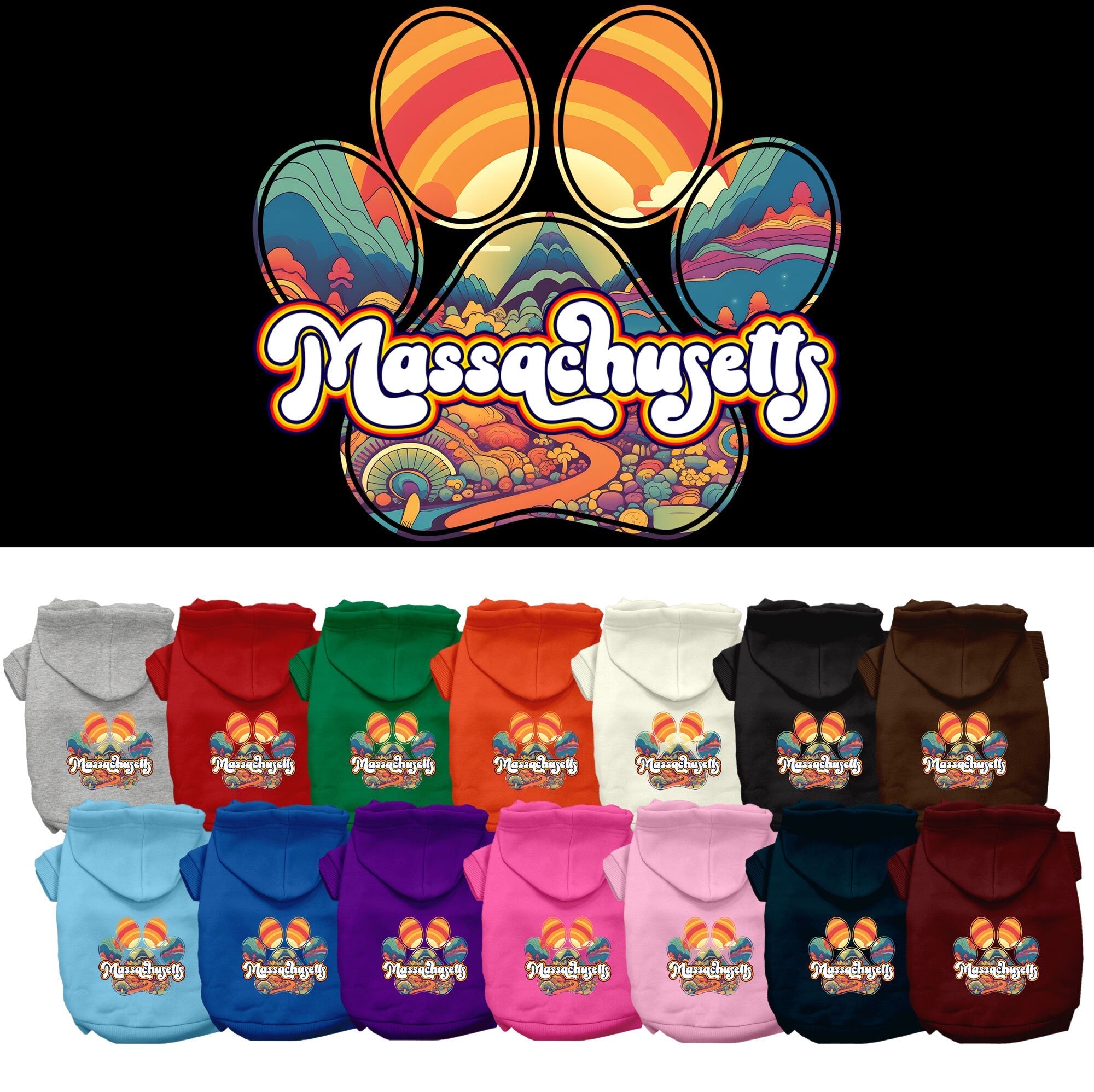 Pet Dog & Cat Screen Printed Hoodie for Small to Medium Pets (Sizes XS-XL), "Massachusetts Groovy Summit"-0