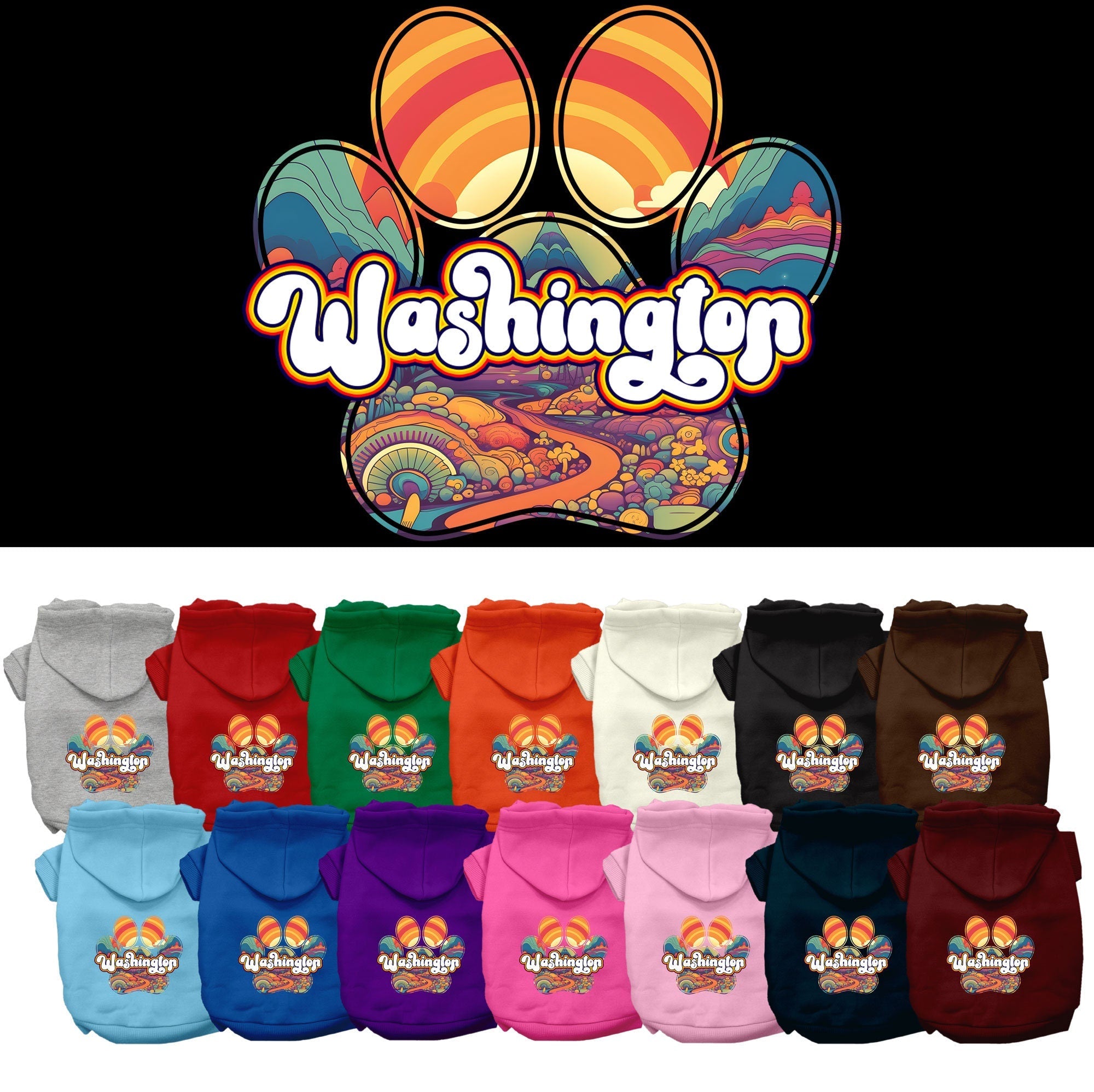 Pet Dog & Cat Screen Printed Hoodie for Small to Medium Pets (Sizes XS-XL), "Washington Groovy Summit"-0