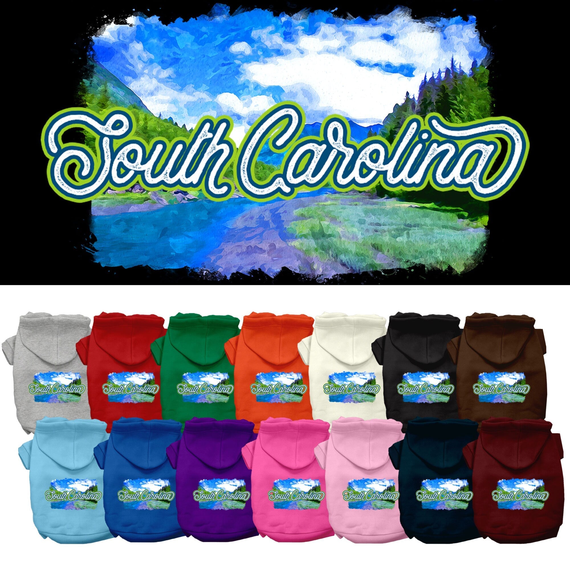 Pet Dog & Cat Screen Printed Hoodie for Small to Medium Pets (Sizes XS-XL), "South Carolina Summer"-0