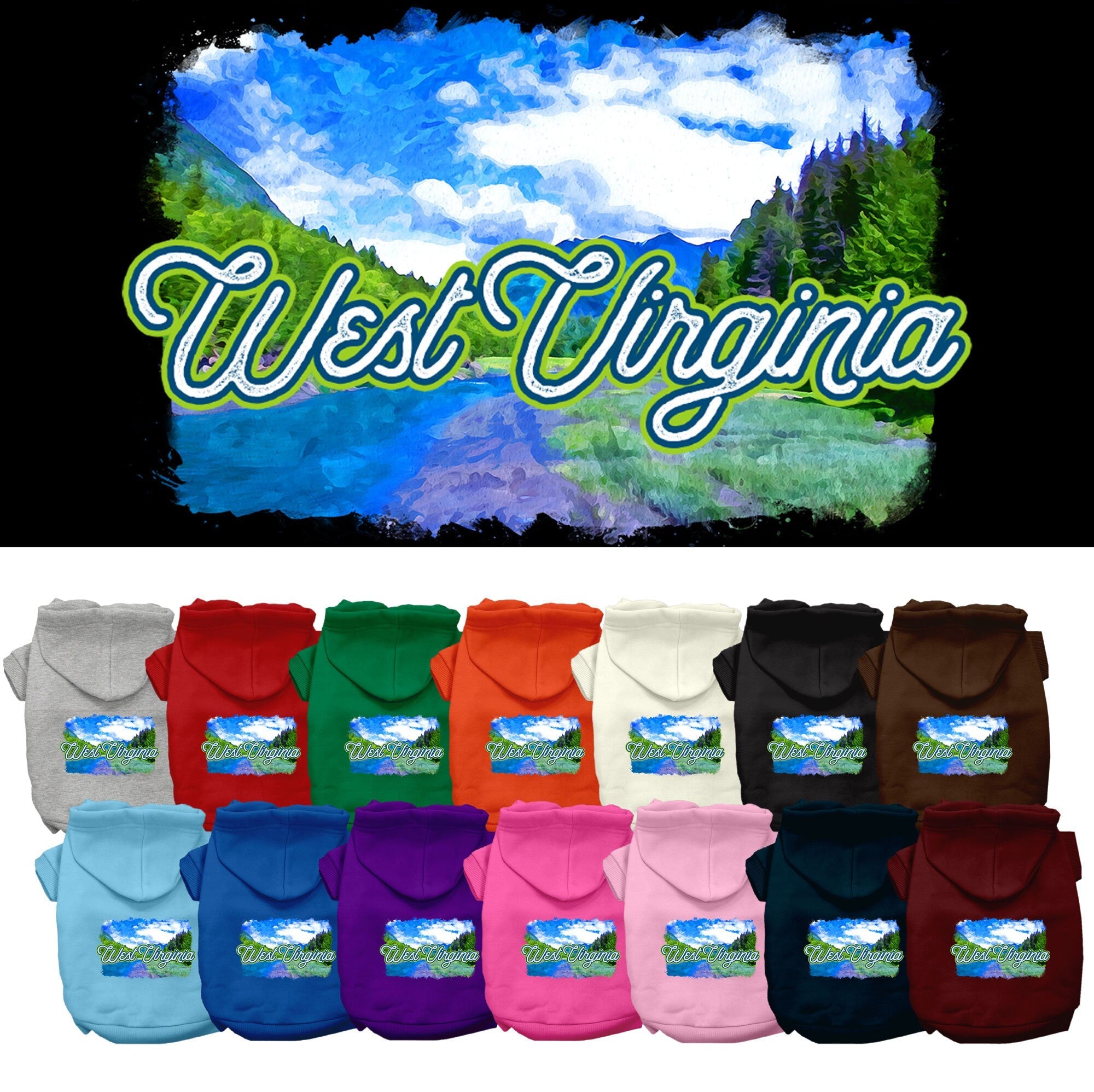 Pet Dog & Cat Screen Printed Hoodie for Medium to Large Pets (Sizes 2XL-6XL), "West Virginia Summer"-0