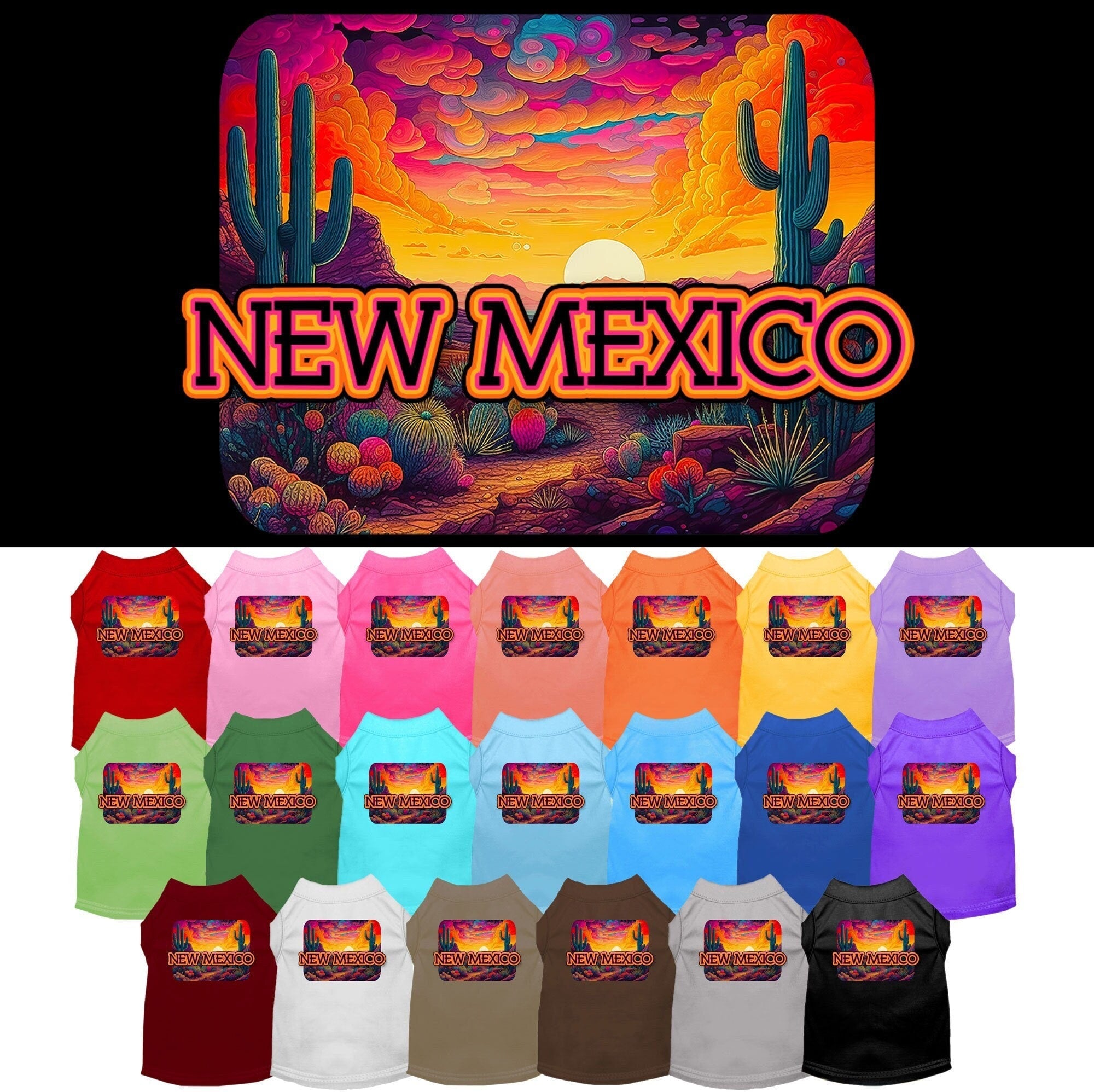 Pet Dog & Cat Screen Printed Shirt for Small to Medium Pets (Sizes XS-XL), "New Mexico Neon Desert"-0