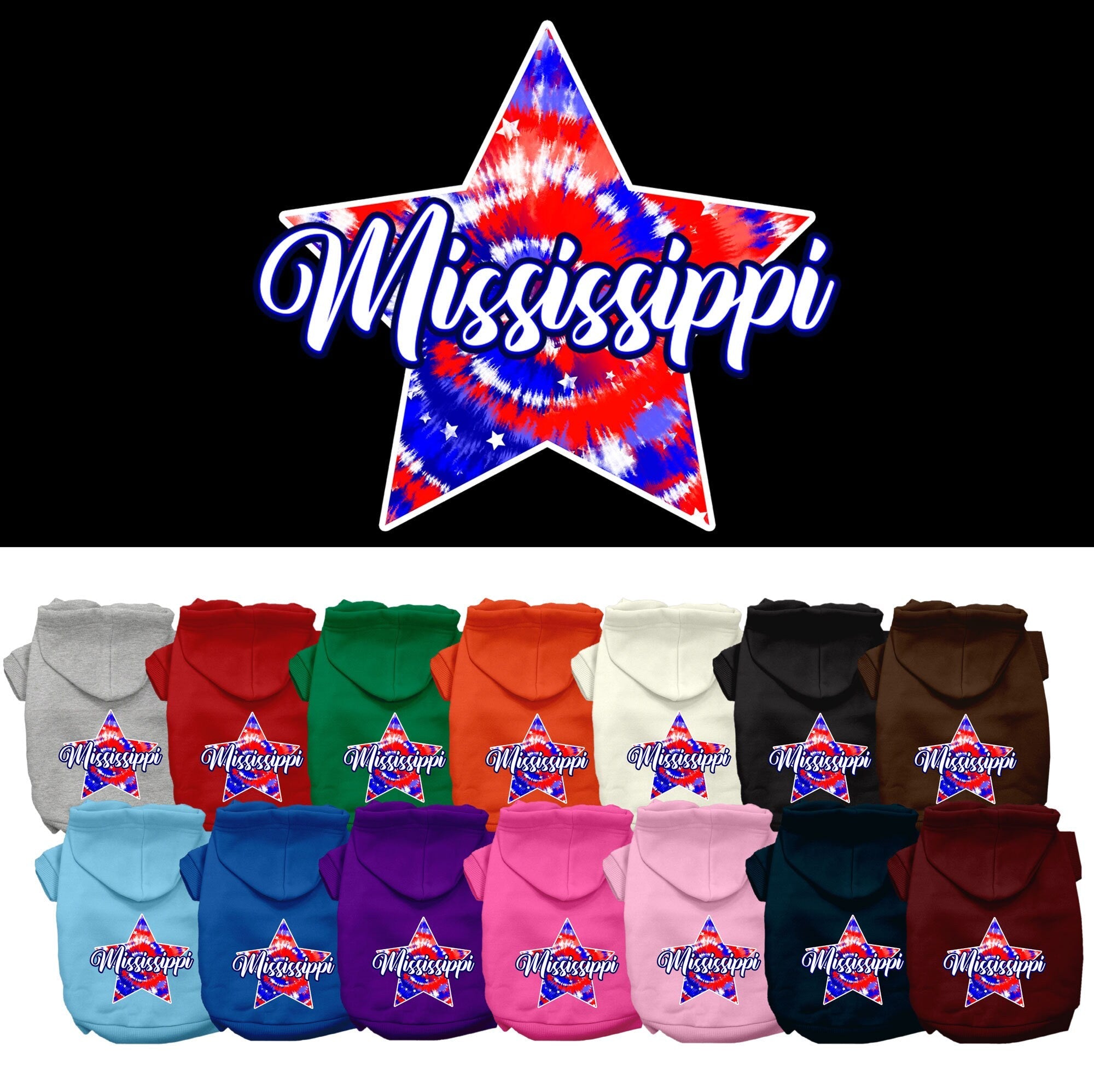 Pet Dog & Cat Screen Printed Hoodie for Medium to Large Pets (Sizes 2XL-6XL), "Mississippi Patriotic Tie Dye"-0