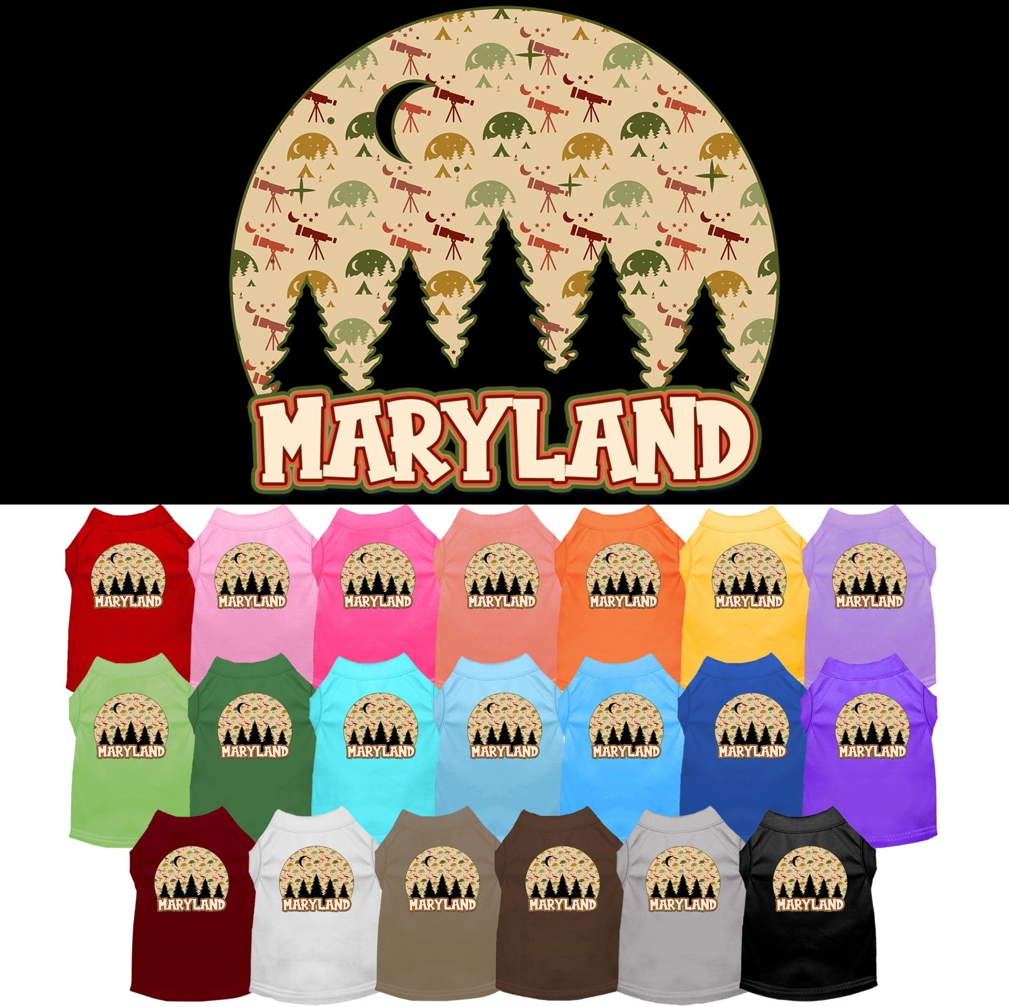 Pet Dog & Cat Screen Printed Shirt for Small to Medium Pets (Sizes XS-XL), "Maryland Under The Stars"-0