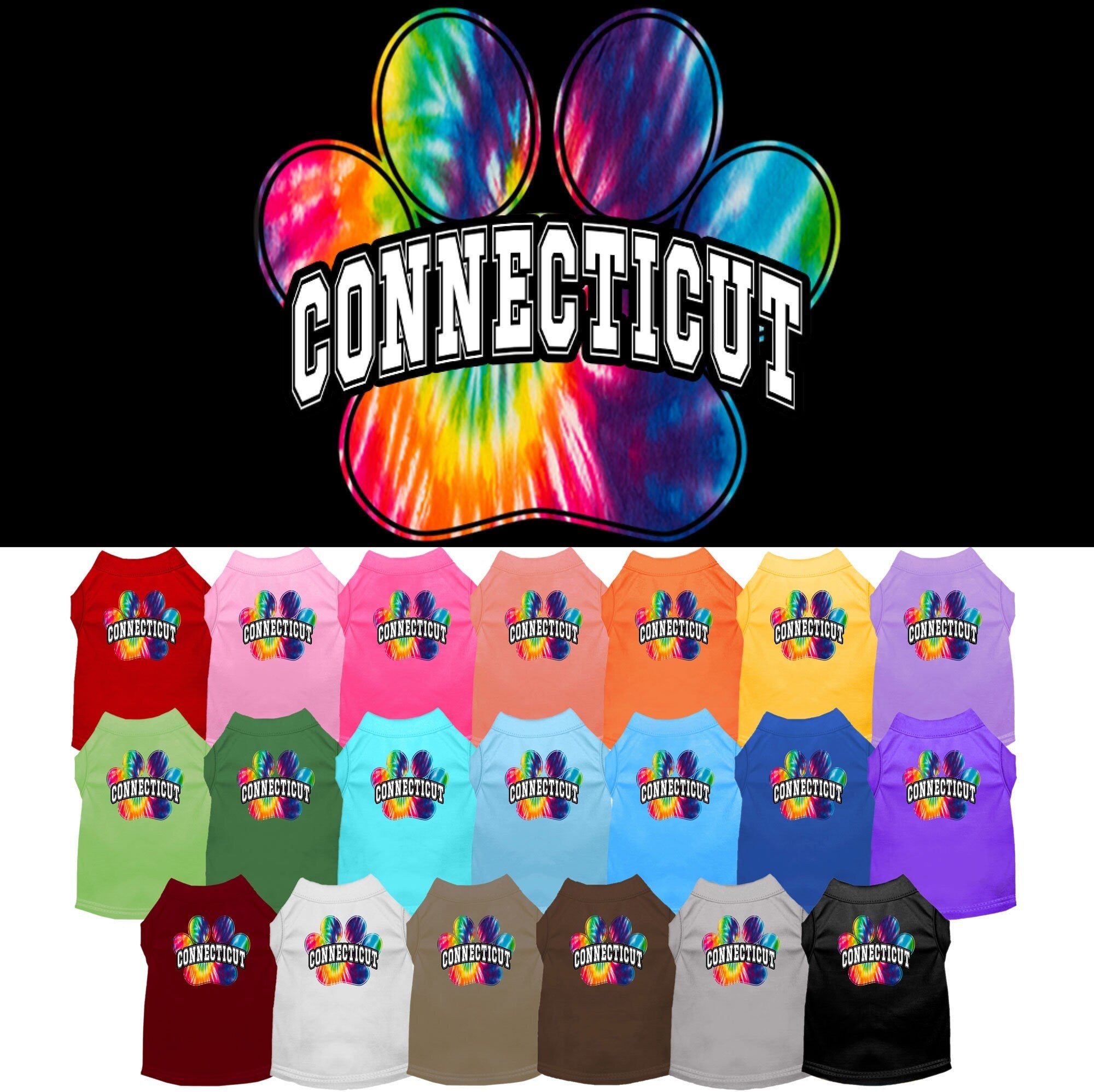 Pet Dog & Cat Screen Printed Shirt for Medium to Large Pets (Sizes 2XL-6XL), "Connecticut Bright Tie Dye"-0