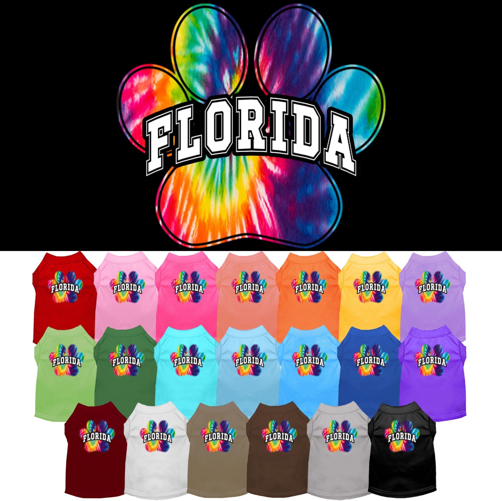 Pet Dog & Cat Screen Printed Shirt for Small to Medium Pets (Sizes XS-XL), "Florida Bright Tie Dye"-0