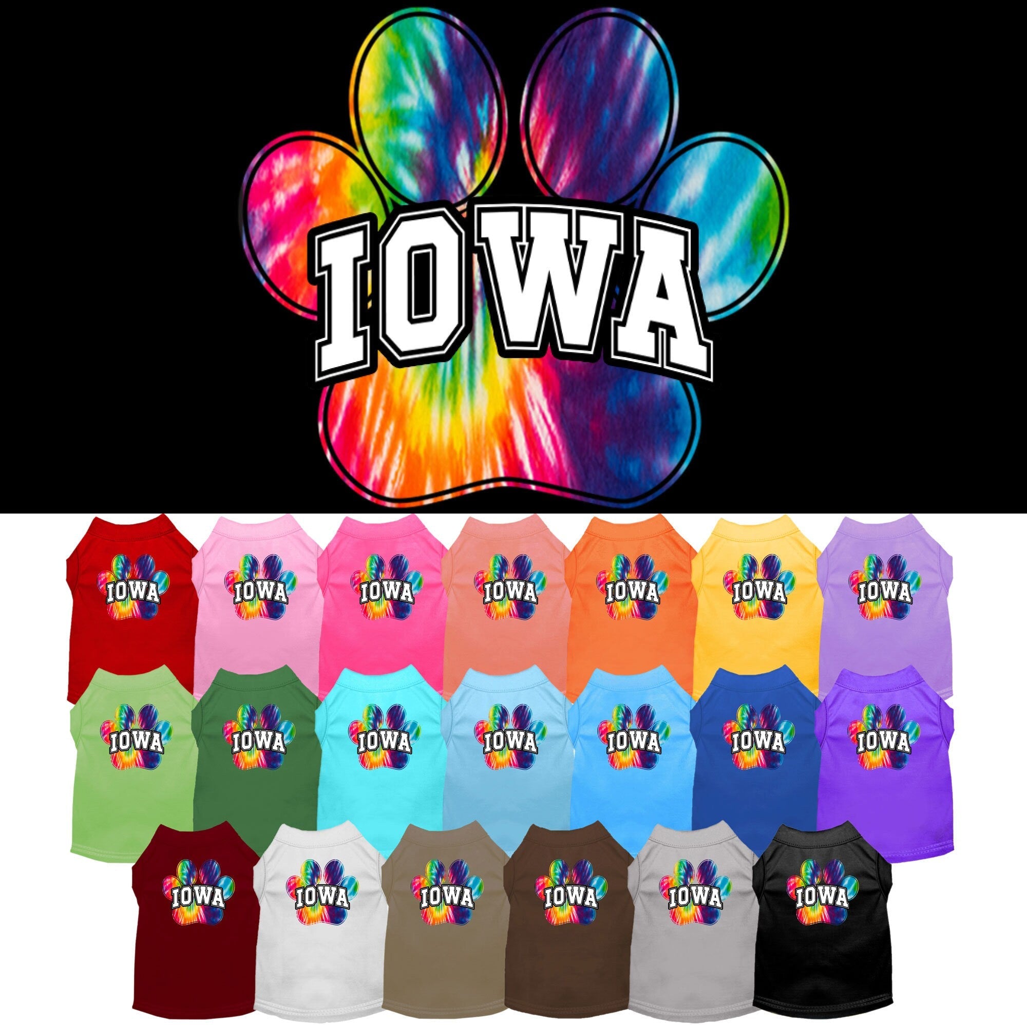 Pet Dog & Cat Screen Printed Shirt for Small to Medium Pets (Sizes XS-XL), "Iowa Bright Tie Dye"-0