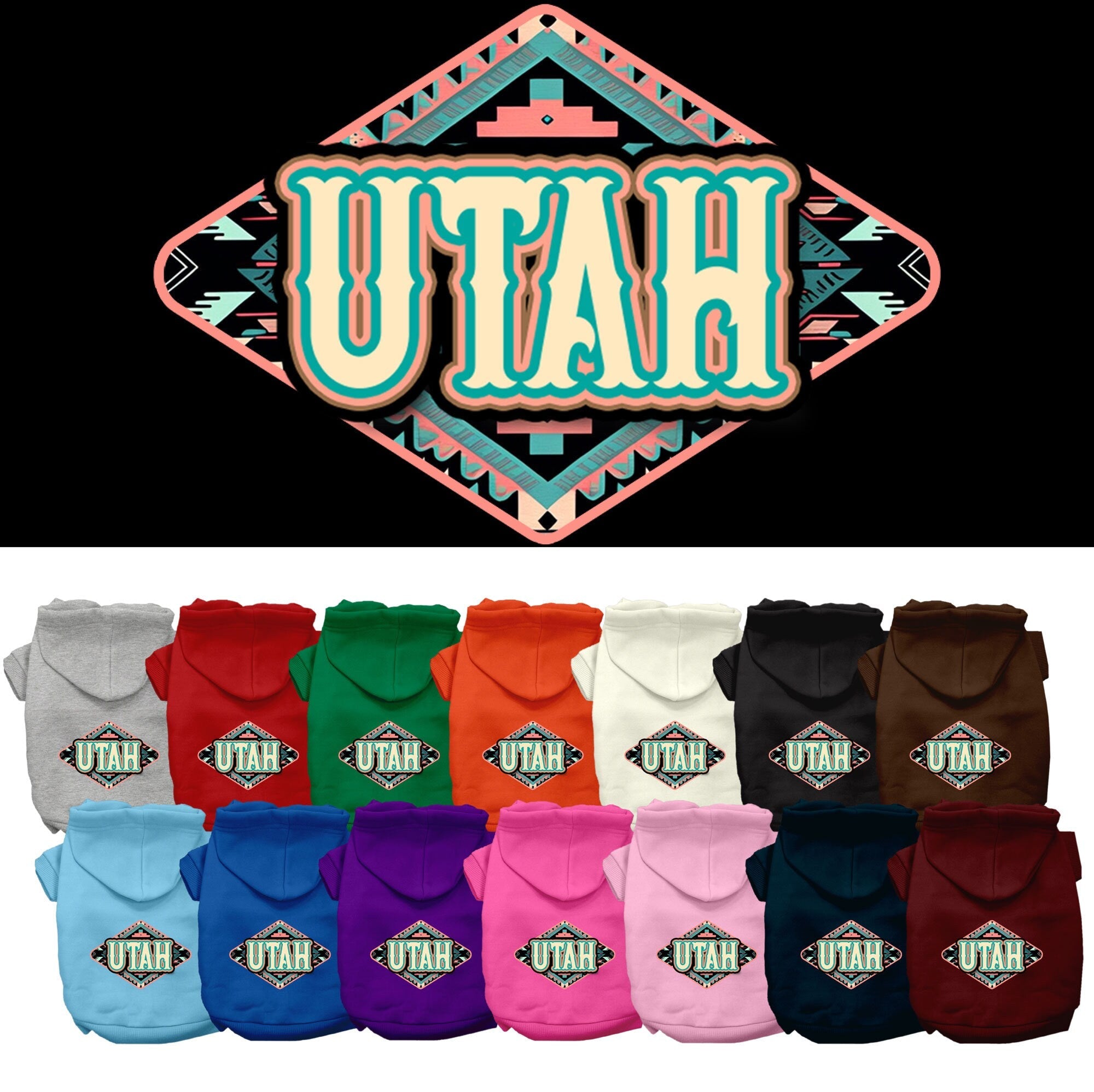 Pet Dog & Cat Screen Printed Hoodie for Small to Medium Pets (Sizes XS-XL), "Utah Peach Aztec"-0