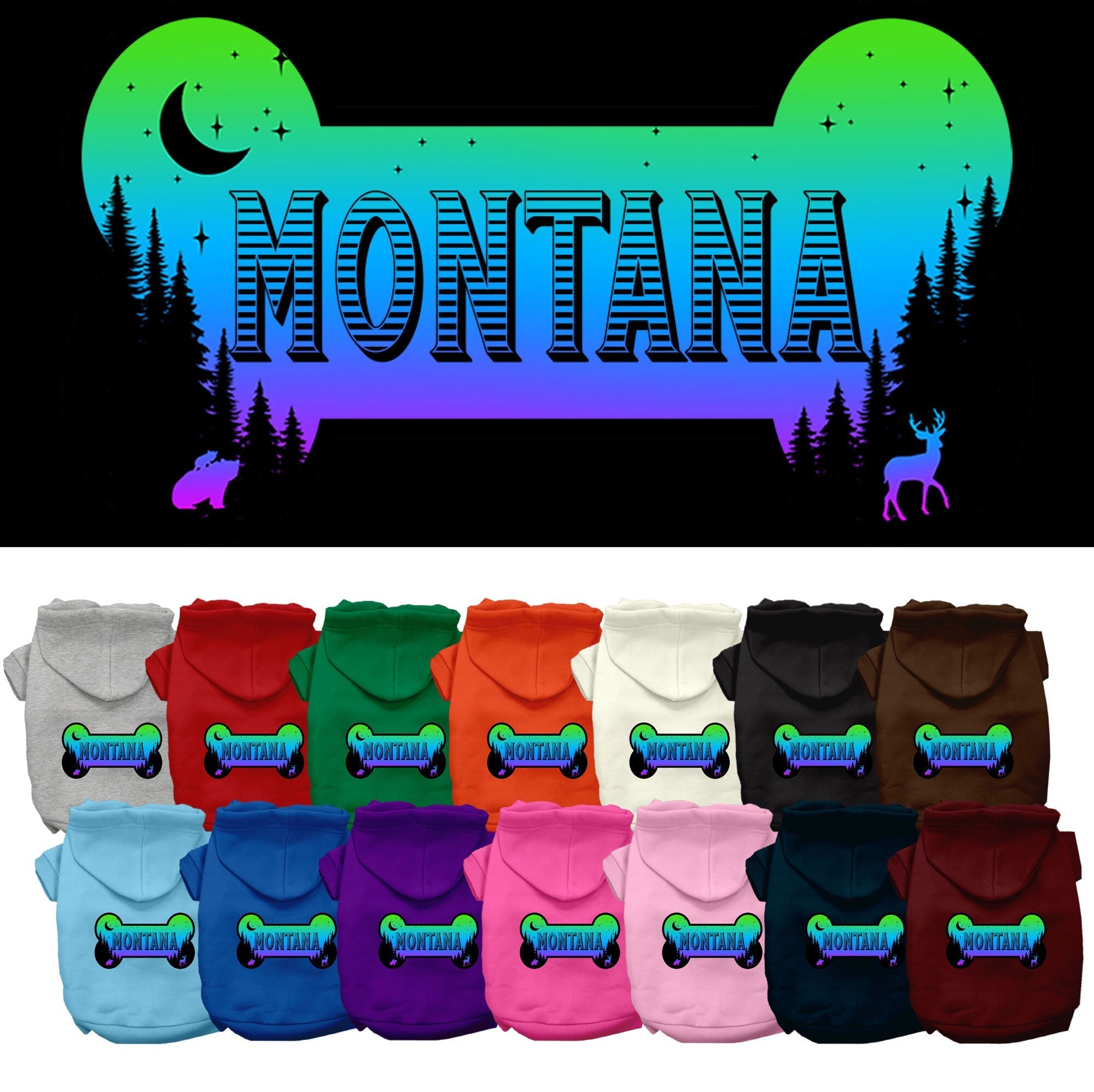 Pet Dog & Cat Screen Printed Hoodie for Medium to Large Pets (Sizes 2XL-6XL), "Montana Mountain Shades"-0