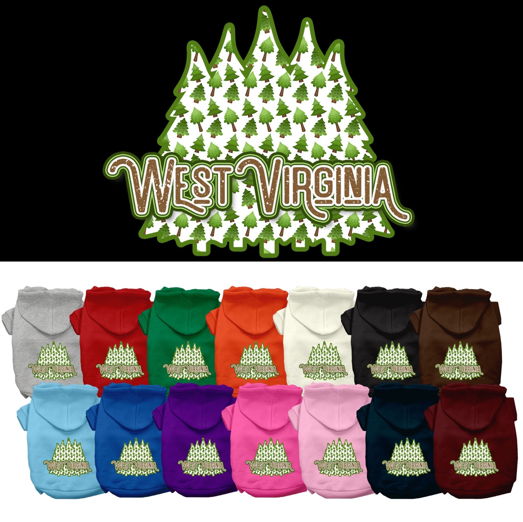 Pet Dog & Cat Screen Printed Hoodie for Medium to Large Pets (Sizes 2XL-6XL), "West Virginia Woodland Trees"-0