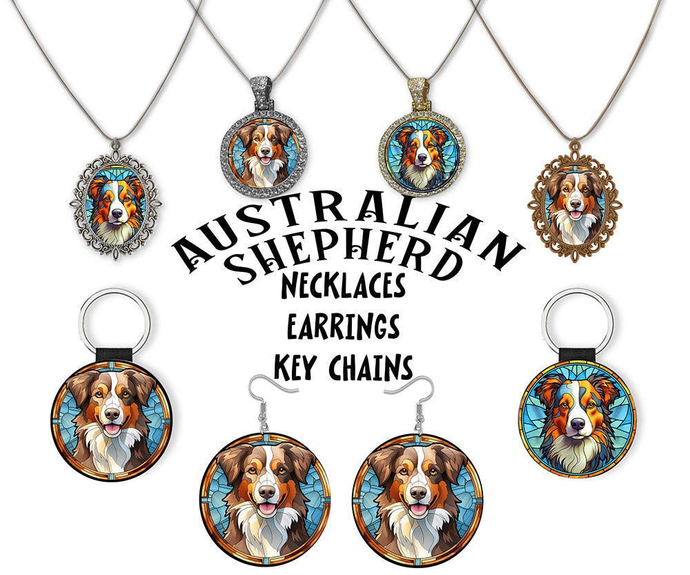 Australian Shepherd Breed Jewelry - Stained Glass Style Necklaces, Earrings and more!-0