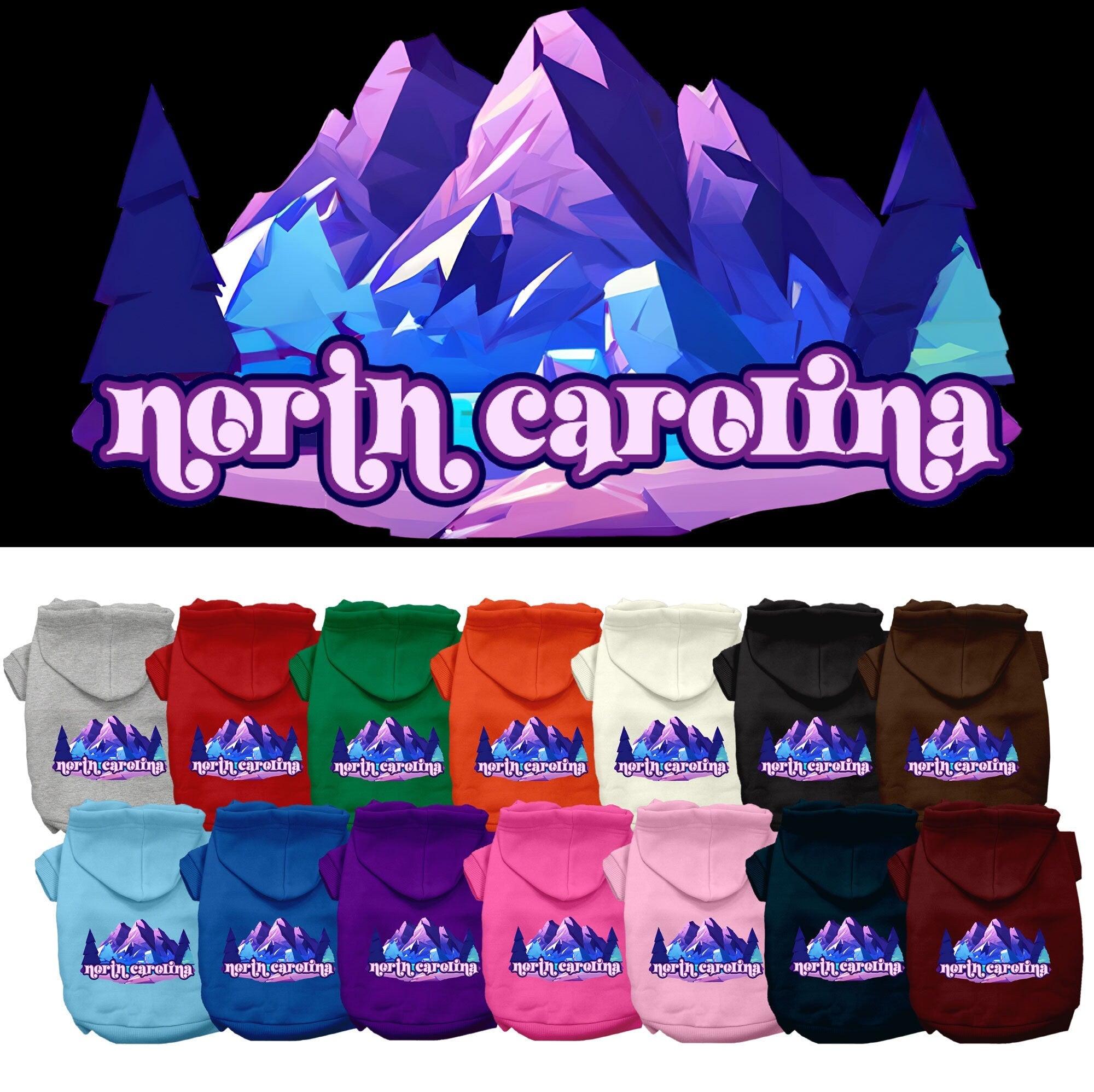 Pet Dog & Cat Screen Printed Hoodie for Medium to Large Pets (Sizes 2XL-6XL), "North Carolina Alpine Pawscape"-0