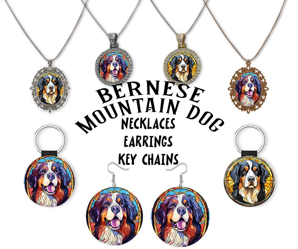 Bernese Mountain Dog Jewelry - Stained Glass Style Necklaces, Earrings and more!-0