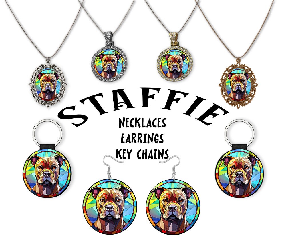 Staffordshire Bull Terrier, Staffie Jewelry - Stained Glass Style Necklaces, Earrings and more!-0