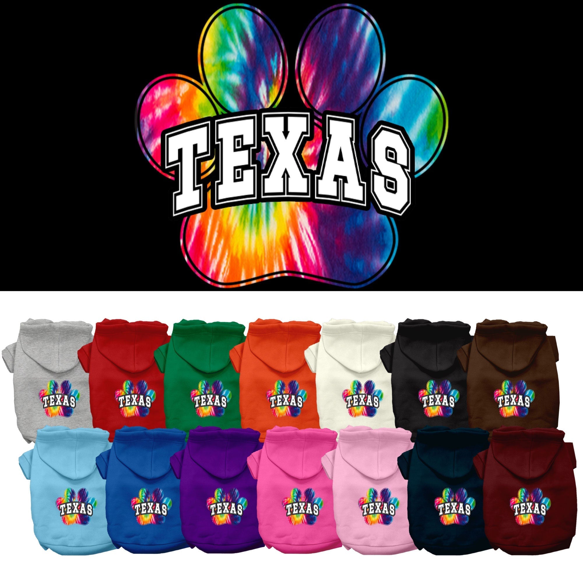 Pet Dog & Cat Screen Printed Hoodie for Medium to Large Pets (Sizes 2XL-6XL), "Texas Bright Tie Dye"-0