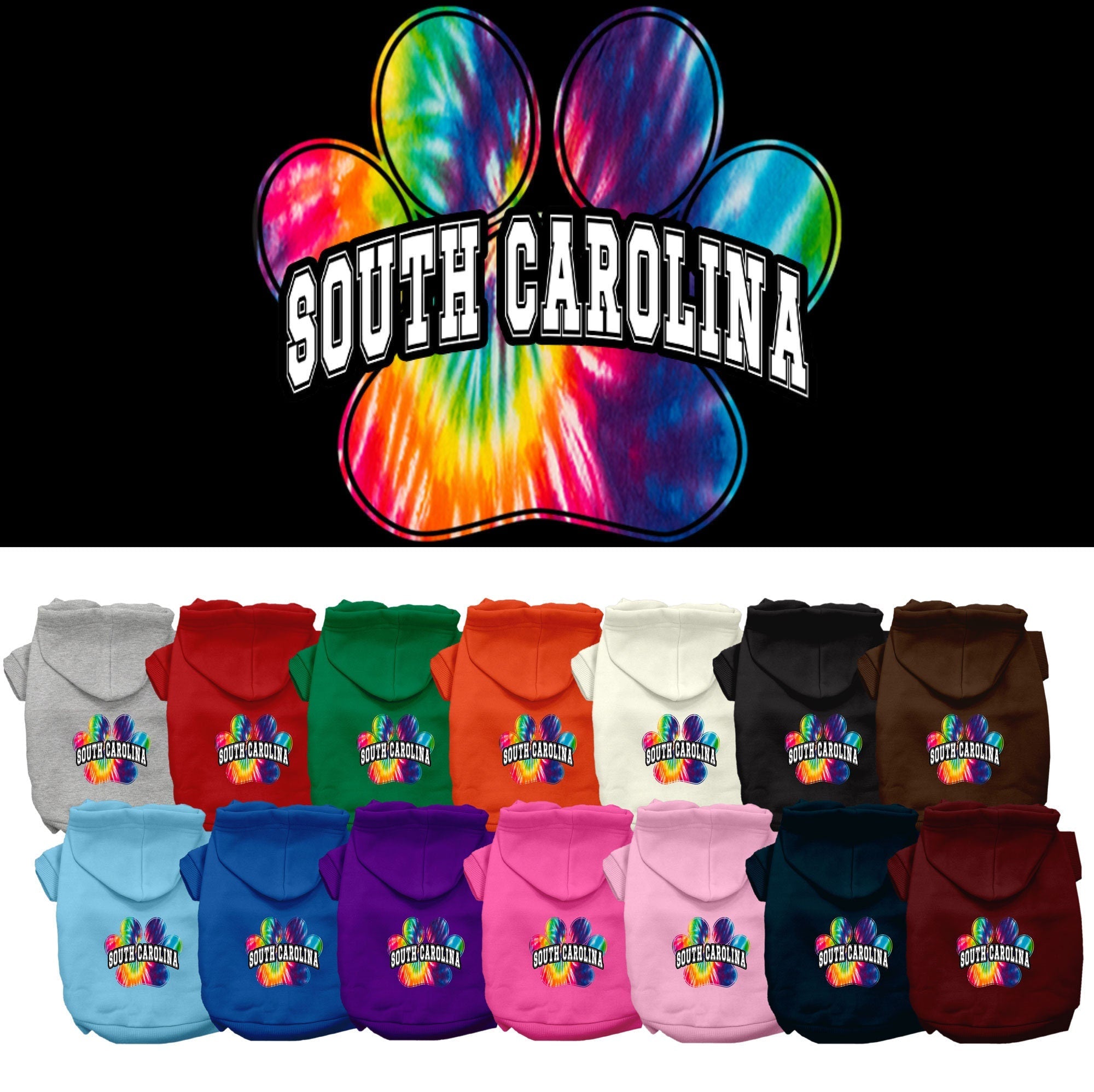 Pet Dog & Cat Screen Printed Hoodie for Medium to Large Pets (Sizes 2XL-6XL), "South Carolina Bright Tie Dye"-0