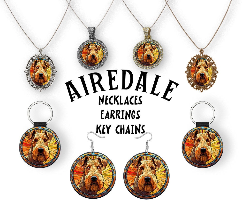 Airedale Breed Jewelry - Stained Glass Style Necklaces, Earrings and more!-0