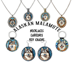 Alaskan Malamute Breed Jewelry - Stained Glass Style Necklaces, Earrings and more!-0