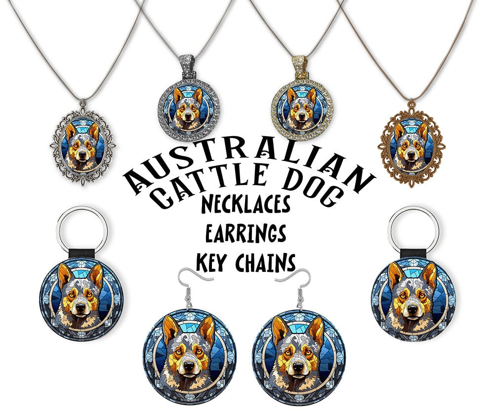 Australian Cattle Dog Breed Jewelry - Stained Glass Style Necklaces, Earrings and more!-0