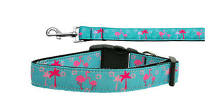 Pet Dog & Cat Nylon Collar or Leash, "Pink Flamingos"-0