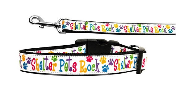 Pet Dog & Cat Nylon Collar or Leash, "Shelter Pets Rock"-0