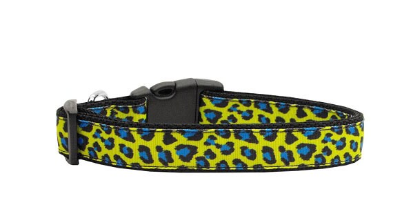 Pet Dog & Cat Nylon Collar or Leash, "Blue and Yellow Leopard Print"-2