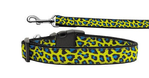 Pet Dog & Cat Nylon Collar or Leash, "Blue and Yellow Leopard Print"-0