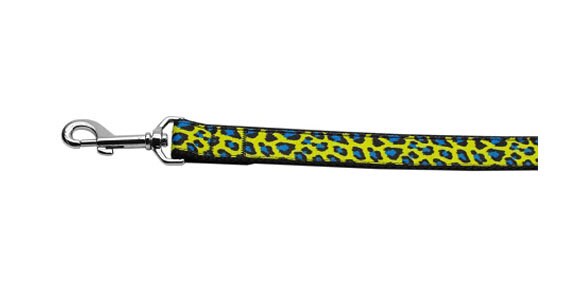 Pet Dog & Cat Nylon Collar or Leash, "Blue and Yellow Leopard Print"-3