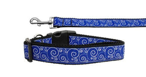 Pet Dog & Cat Nylon Collar or Leash, "Blue and White Swirly"-0