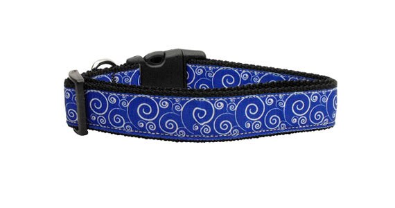 Pet Dog & Cat Nylon Collar or Leash, "Blue and White Swirly"-2