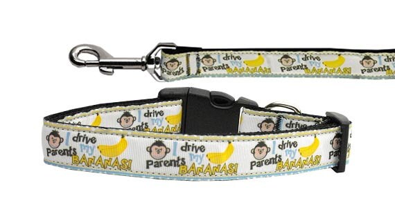 Pet Dog & Cat Nylon Collar or Leash, "Monkey Madness"-0